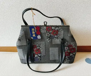 니시진 비단 일본 의류용 핸드백 블랙 베이스에 빨간색과 보라색 꽃무늬