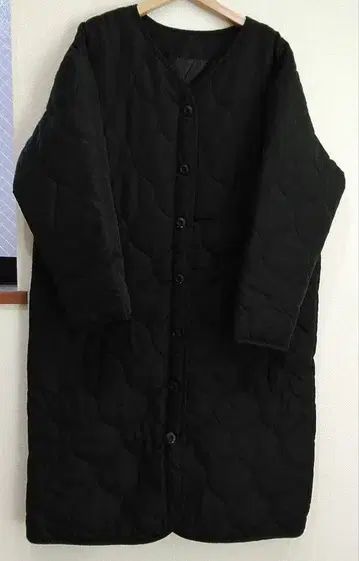 퀼팅 롱 코트 블랙