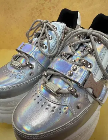 24.5cm YOSUKE 통굽 스니커즈 실버 메탈릭 약 9cm