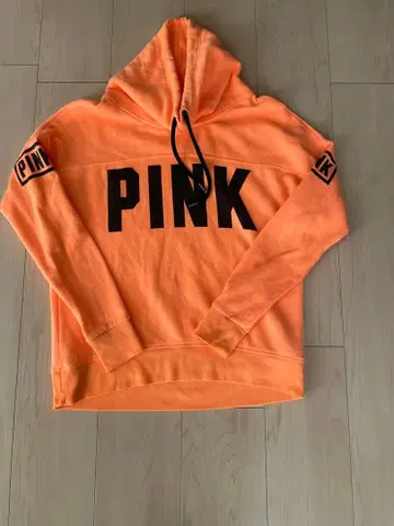 핑크 후드 부착 후드티 오렌지