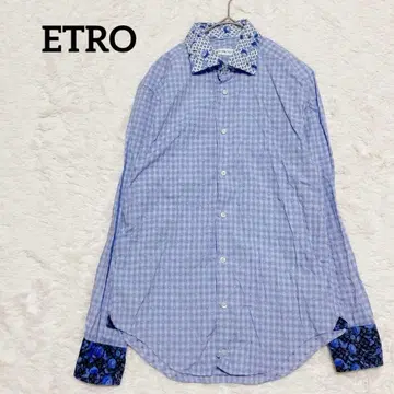 ETRO 에트로 이탈리아제 올 패턴 꽃무늬 셔츠 [ 38 ] 코튼 블루