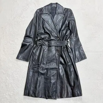 axc 로트레아몽 시어링 가죽 더블 브레스트 코트 벨트 블랙