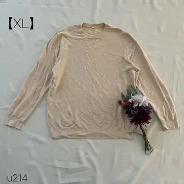 무지 고품질 크루넥 스웨터 빅 사이즈 실크 면 베이지 [ XL ]