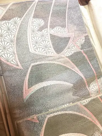 스즈노야 실버 핑크 꽃무늬 실크 오비