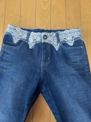 [ 미사용 새상품 ] 데님 팬츠 레이스, 전체 라메 믹스