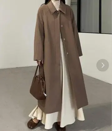 Louere 스탠 칼라 롱 코트 다크 베이지