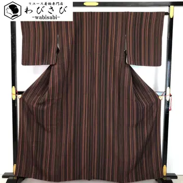 코몬 세로 줄무늬 패턴 적흑색 크레이프 원단 K-5534