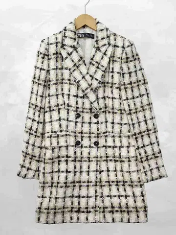 자라 ZARA 트위드 롱 블레이저 더블 브레스트 테일러드 자켓