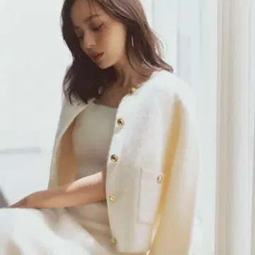 anuans 캐시미어 블렌드 노카라 니트 자켓 ivory