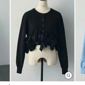 밑단 리본 디자인 숏 가디건 블랙