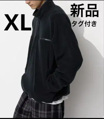 새상품 유니클로 플리스 오버 사이즈 하프 지퍼 풀오버 XL 블랙