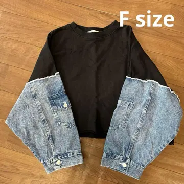트레이닝복 여성용 청바지 넓은 소매 블랙 F 사이즈