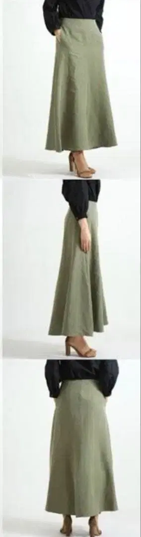 [ AURALEE ] 워시드 린넨 플레어 스커트 올리브