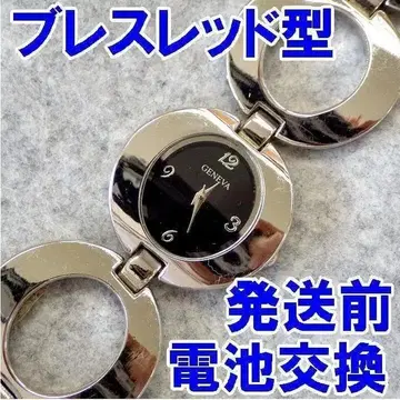 링형 팔찌 GENEVA 여성용 손목시계 실버/블랙