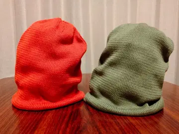 2색 세트 미사용 [핸드메이드 니트 모자] 오렌지 & 그린 남녀 공용