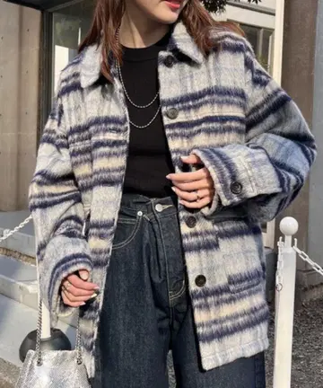 차오패닉 티피 샤기 모듬 패턴 오버 자켓