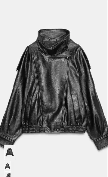 블랙 페이크 가죽 자켓
