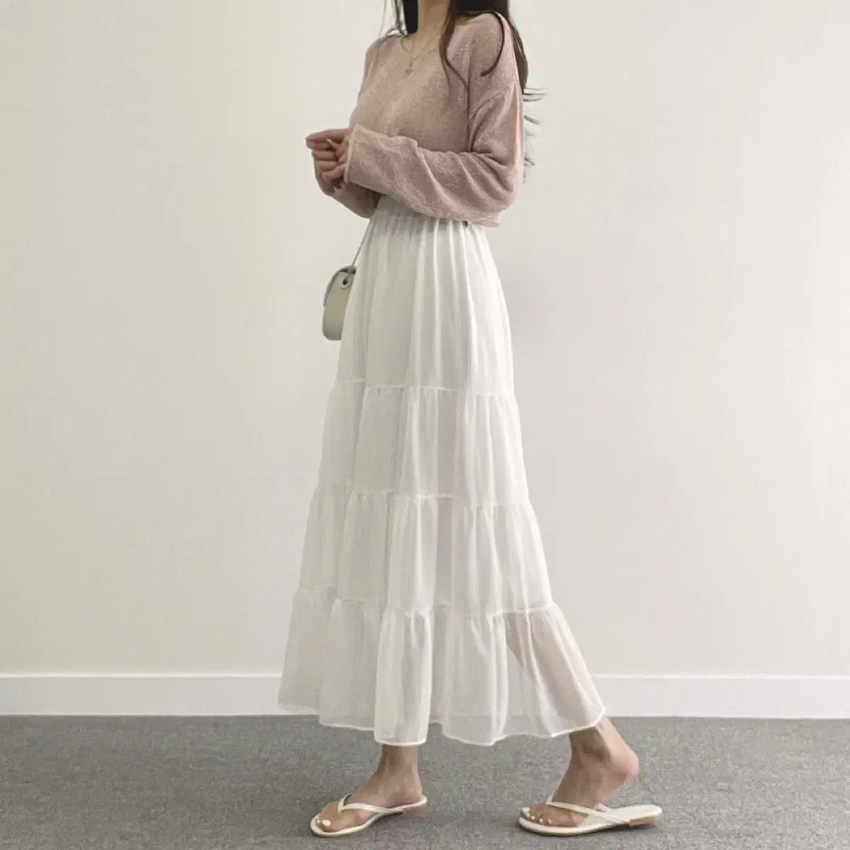 White Chiffon Ruffle Long Skirt New Product