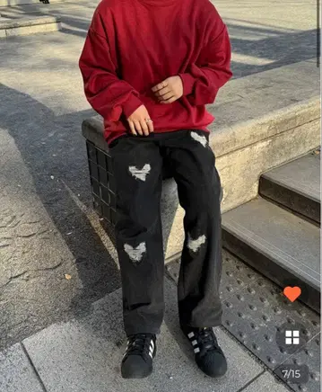 nugu 하트 데미지 데님 팬츠