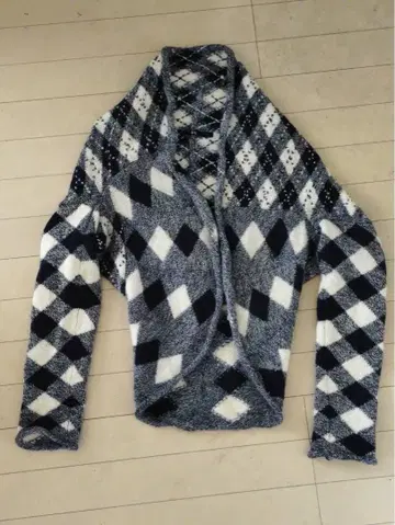 45rpm 아가일 무늬 울 100% 니트 가디건 자켓