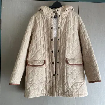 퀼팅 코트 후드 부착 베이지