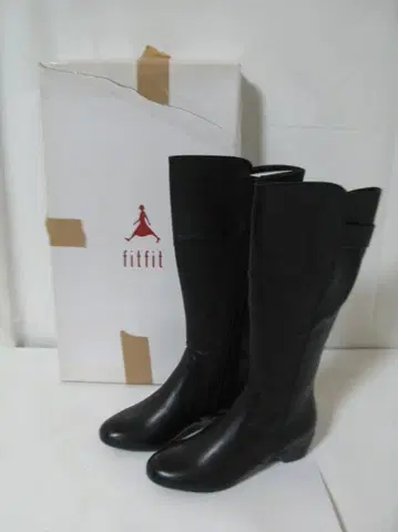 미사용품 fitfit 가죽 롱 부츠 23.5cm 블랙