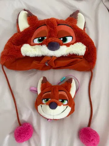 여우 캐릭터 모자와 파우치 세트