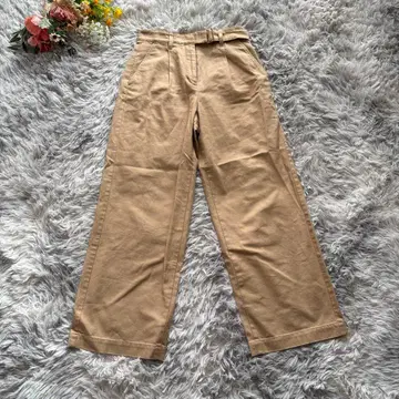 이에나 프렌치 서지 와이드 팬츠 [ S ] 베이지 벨트 포함 테이퍼드