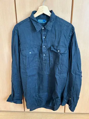 랄프 로렌 풀오버 린넨 셔츠 블랙 M 남성용