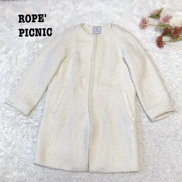 s.2313 [ 로페피크닉 ] 노카라 코트 무릎 위 트위드 화이트 계열