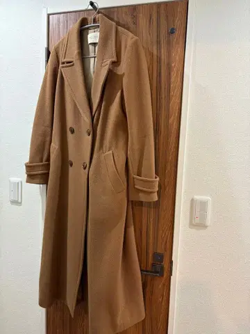 카멜 더블 브레스트 롱 코트