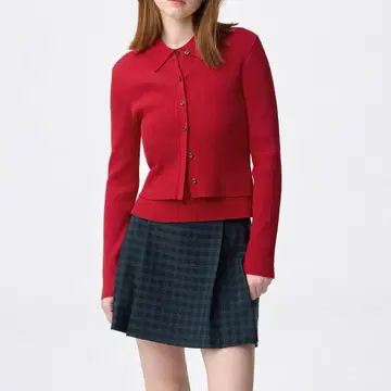 GU 2025 신상 2피스 리브 니트 피케 셔츠 L