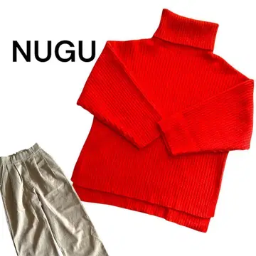 NUGU 누그 니트 오버 사이즈 터틀넥 오렌지 레드