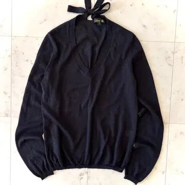 스테디셀러 인기 드로어 캐시미어 실크 18G V넥 백리본 니트 블랙