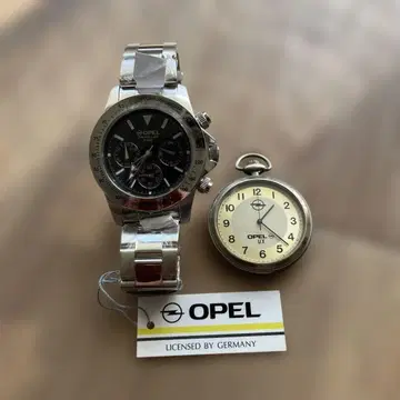 OPEL 쿼츠 손목시계 실버 크로노그래프 & OPEL 회중시계 2개 세트