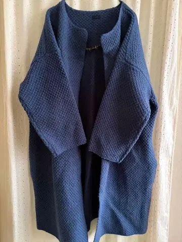 ichi 네이비 와플 편직 가디건