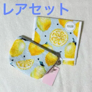 [ 새상품 레어 세트 ] FEILER 레몬 도트 손수건 파우치 소품함