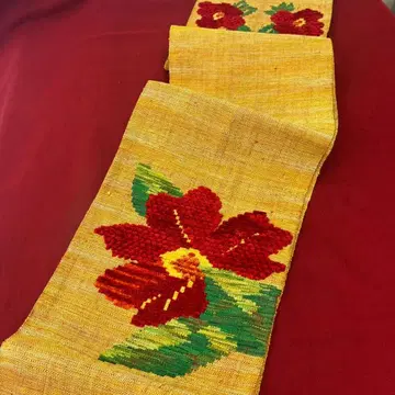 직물의 멋진 후쿠로 오비 꽃무늬 옐로우 컬러 후쿠로 오비 컨디션 최상