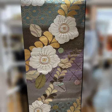 화려한 꽃무늬 부풀린 직조 교토 후쿠로 오비 (나고야 오비) 순수 실크