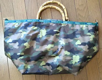 레스포색 카모 패턴 토트백 대나무 핸들 포함