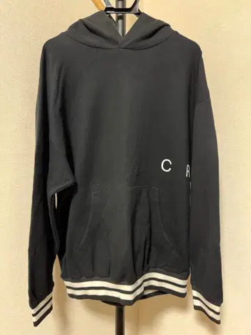 CRONOS 블랙 후디 리브 스트라이프 크로노스