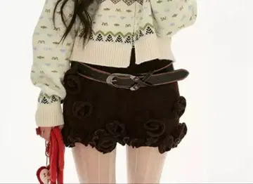 MAMC 니트 미니 스커트 로즈 플라워