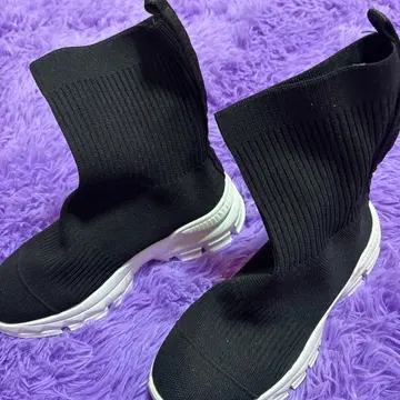 새상품급 니트 부츠 숏부츠 통굽 부츠 블랙 23cm