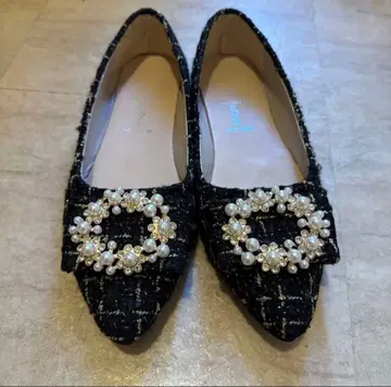 트위드 펄 장식 플랫슈즈