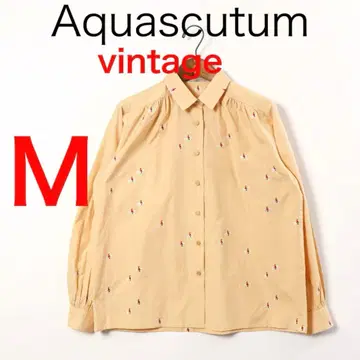 H4042 빈티지 아쿠아 스큐텀 승마 자수 긴팔 블라우스 Y2K