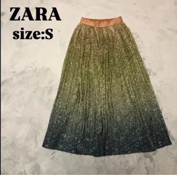 [ ZARA ] 그라데이션 플리츠 옴브레 레이스 스커트 S 그린