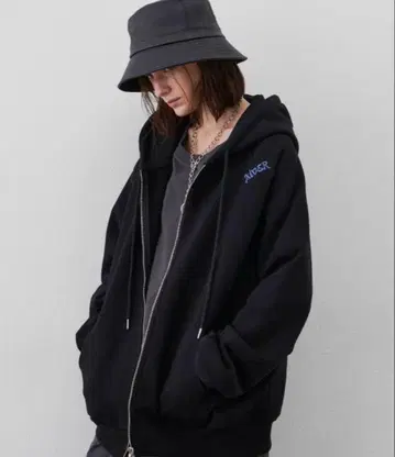 AIVER 헤비 무게 자수 래글런 풀 집업 후드티