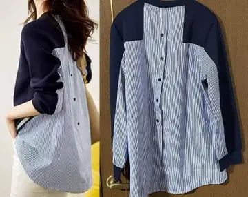 네이비 스트라이프 디자인 긴팔 상의