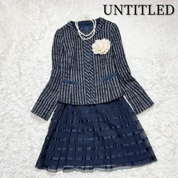 언타이틀 엄마 여성 수트 노카라 플리츠 스커트 네이비 블랙 S