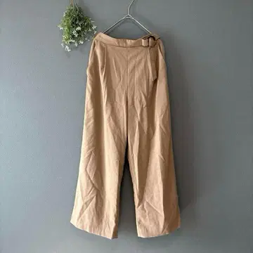 알파벳 F 고급 내추럴 벨트 와이드 팬츠